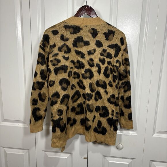 Love by Design M Leopard Print Cardigan Women Tan Open Front Boho Fall Layering - Picture 2 of 7